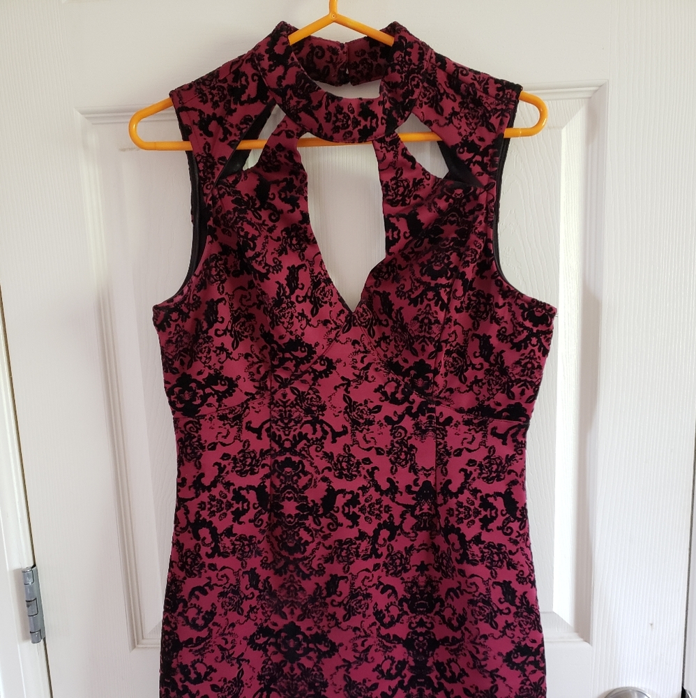 Burgundy Dress with Black Velvet Print